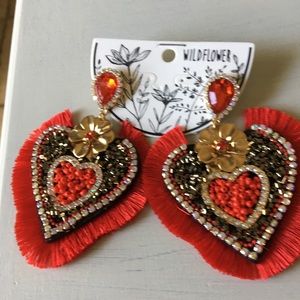 Red heart beaded earrings Pierced Red New Earrings Heart Earrings
